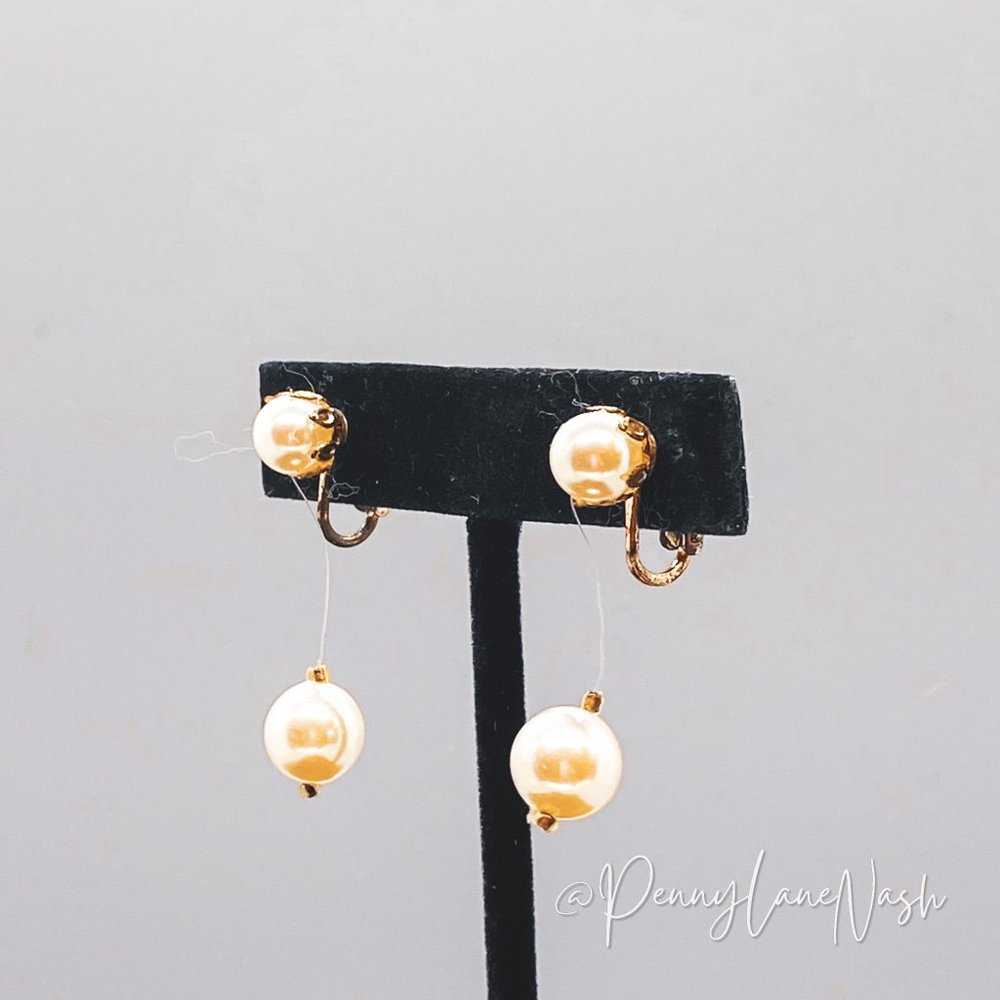 Vintage Pearl with Fishline Hang Pearl Drop Earrings - Picture 9 of 9